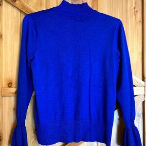 CABLE & GAUGE Royal Blue Ruffle Sleeve Sweater Pullover Sz Lg